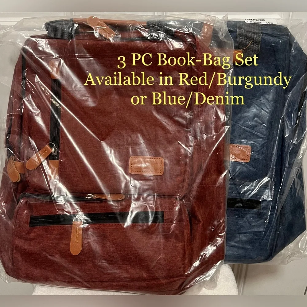 🎒3 PC QUALITY 📚Denim Blue BOOK SACK SET, Brand New NWT, Padded for Comfor